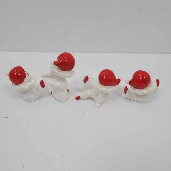 Vintage Miniature Pierrot White Red Figurines Set Of 4 - Picture 2 of 5